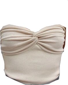 Casual Ribbed Bandeau Crop Top, Elegant Ribbed Cropped Crop Top, Chic Seamless Bandeau Crop Top, Chic Beige Stretch Crop Top, Beige Stretch Chic Crop Top, Spring Cropped Twist Front Crop Top, Chic Stretch Bandeau Crop Top, Chic Cropped Top With Twist Front, Fitted Twist Front Crop Top