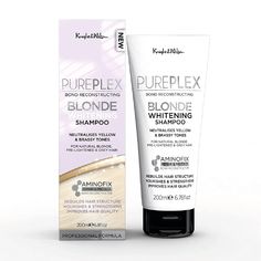 PRICES MAY VARY. SHEA BUTTER & ARGAN OIL NOURISH AND HYDRATE, TO LEAVE HAIR LOOKING SMOOTHER, SOFTER & HEALTHIER, WITH LUSTROUS SHINE. PurePlex Blonde Whitening Shampoo restores the brightness of natural blonde, pre-lightened and white and grey hair. For best results use with PurePlex Blonde Conditioner. Formulated with AMINOFIX Bond Reconstructor and violet colour-correcting pigments, this gentle sulphate-free shampoo neutralizes unwanted yellow and brassy tones, whilst helping to repair previo Restore Hair Health, Blonde Shampoo, Violet Colour, Colour Correcting, Natural Blonde, Healthier Hair, Blonde Hair Shades, Purple Shampoo, White Blonde