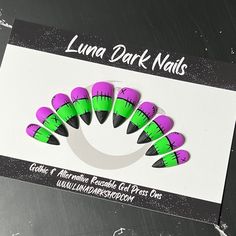 Welcome to LD Nails! 🖤 One set of 10 REUSABLE Press On Nails 🖤 🖤 Made to order in your shape & size 🖤 FrankenCorn: Frankenstein meets Candy Corn! Black, Green and Purple stitched Candy Corn Halloween Press On Nails. Purchase INCLUDES an application kit! It consists of: 🖤 detailed application & removal instructions 🖤 a sealed and sanitary mani kit (100/180 file, buffer block, cuticle pusher) 🖤 2 alcohol pads 🖤 nail tabs or glue (glue is standard, request tabs in the personalization box if you prefer them!) *Only one kit is sent per order. Extra kits and kit contents can be picked up here 👉 https://www.etsy.com/ca/listing/817160463/application-kit-press-on-nails-gothic Est. 2020: LD Nails specializes in custom Gothic, Witchy and Alternative Press On Nails. I draw inspiration from wh Nails Witchy, Candy Corn Halloween, Country Nails, Witchy Nails, Gothic Nails