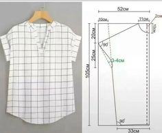 a white shirt is shown with measurements for the front and back