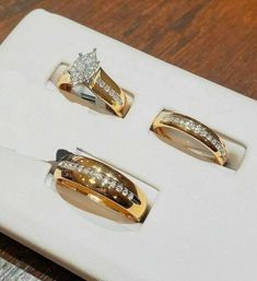 three different types of wedding rings on display