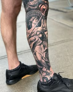 a man with a tattoo on his leg