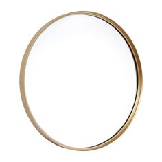 a round mirror is shown against a white background with gold rims and an empty space for text