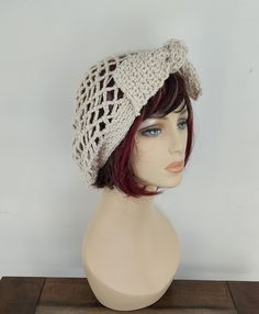 Light with 1960's vintage style crochet snood, mesh hat fits average adult head 22". I can customize size.  The color in the pictures is linen.  Always smoke, per free environment. One Size Crochet Lace Hat, Beige Yarn Crochet Hat One Size, Beige Crochet Hat One Size, Vintage Crochet Beanie Hat For Spring, Retro Yarn Beanie Hat, Adjustable Vintage Crochet Hat, Vintage Adjustable Crochet Cap, Cream Crochet Hat, One Size Fits Most, Vintage Adjustable Beige Crochet Hat