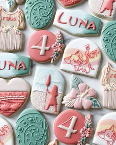 decorated cookies are arranged in the shape of numbers