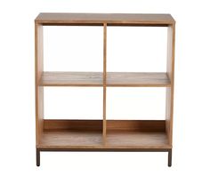 a wooden shelf with three shelves on each side