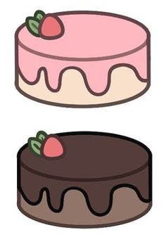 two cakes with chocolate and strawberry toppings, one on top of the other side