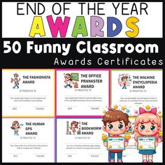 the end of the year awards for 50 funny classroom award certificates with cartoon characters