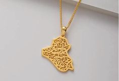 Iraq Map Stainless Steel Chain Necklace Gold Color Arabic Scripture Necklaces Jewelry Iraq Map, Stainless Steel Chain Necklace, Map Necklace, Iraq, Stainless Steel Chain, Gold Plated Jewelry, Jewelry Plate, Pakistan, Gold Color