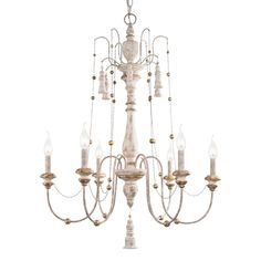 a white chandelier with candles hanging from it's sides and two lights on each side