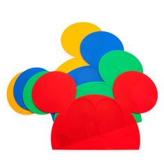 mickey mouse head cut outs on top of each other with different colored circles around it