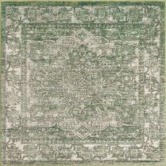 an area rug with green and white colors