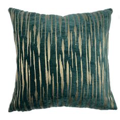 a green and gold striped pillow on a white background