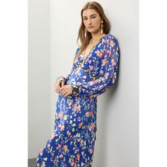 Blue Floral (100% Viscose) Cocktail dress. V-neck. Long sleeves. Side zipper closure. 53" from shoulder to hemline. Imported.¬† Rent The Runway, Closet Designs, Tall Girl, Blue Floral, Side Zipper, Blue Dresses, Cocktail Dress, Comfort Fit, Long Sleeves