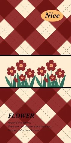 a red and white checkered table cloth with flowers on it