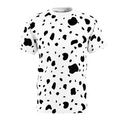 a white t - shirt with black spots on the front and back, all over