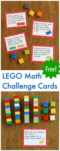 lego math challenge cards with instructions for the game