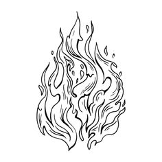 a black and white drawing of flames