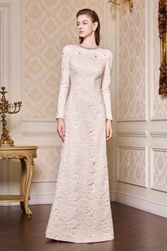 Monroe A-line Round Neck Silk Lace Floor Length Dress | MEAN BLVD Types Of Lace, Mean Blvd, Couture Wedding Gowns, Lace Layers, Floor Length Dress, Silk Lace, Couture Wedding, Floor Length Dresses, Lace Fabric