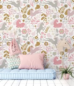 Transform your nursery into a magical wonderland with our enchanting Unicorn Wallpaper. This playful pink wallpaper features adorable unicorns joyfully frolicking amidst a bed of star-shaped flowers. Made from high-quality vinyl, our easy-to-use peel and stick design allows for a hassle-free installation process. Create a magical space that will capture the heart and imagination of your little one with our Unicorn Flowers Wallpaper. Welcome to the world of cute jumping unicorns and transform you Unicorn Aesthetic Bedroom, Pastel Unicorn Room, Subtle Unicorn Bedroom, Purple Unicorn Bedroom, Princess Unicorn Bedroom, Boho Unicorn Bedroom, Pink Unicorn Bedroom, Kids Unicorn Bedroom, Kids Bedroom Mural