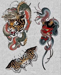 two dragon and tiger tattoo designs