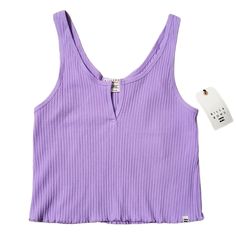 Billabong Ribbed Tank Top. New With Tag. Size Medium Made Of Soft Knit Cotton, The Notch Tank Ribbed Fitted Tank Top Has A Scoop Neck With A V-Notch At The Front And A Merrow Ruffle At The Hem. Trendy Ribbed Tops For The Beach, Ribbed Tops For Vacation, Ribbed Summer Tops For The Beach, Purple Ribbed Summer Tops, Purple Ribbed Tops For Summer, Summer Ribbed Purple Tops, Summer Ribbed Tops For The Beach, Summer Ribbed Beach Tops, Summer Ribbed Tops For Beach