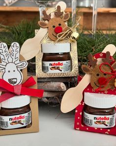 nutella jars are decorated with reindeer decorations