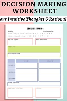 Decision Making Worksheet, Thought Record, Decision Making Activities, Emotional Therapy, Activities For Teens, Make A Decision, Writing Exercises, Therapy Worksheets