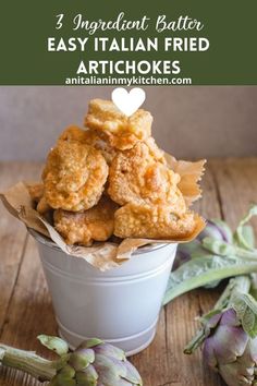 Looking for an easy holiday party appetizer? Try Fried Artichokes the Italian way, dipped in an easy 3 ingredient batter, then fried to perfection. The perfect side dish or appetizer for any occasion!