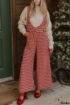 Wide-Leg Pants with Adjustable Waist and Comfortable Suspenders Closet Necessities, Houndstooth Knit, Wide Leg Jumpsuits, Trousers Women Wide Leg, Trendy Jumpsuit, Stylish Jumpsuit, Loose Jumpsuit, Party Kleidung, Stylish Top