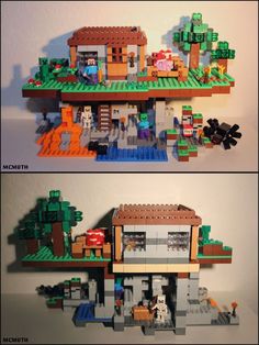 two pictures of a house made out of legos