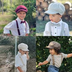 Kids Wedding Outfits Boys, Boy Ring, Wedding Ring Bearer Outfit, Kids Wedding Outfits, Slouchy Beret, Suspenders For Boys, Navy Cap, Tan Hat, Flat Hat