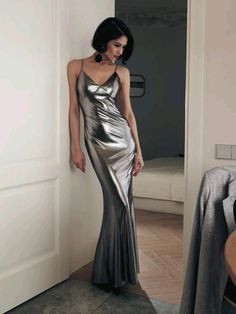 Get ready to turn heads in this timeless and elegant maxi combination dress. Feel beautiful inside & out with this sustainable pick made from pleasant-to-the-body shimmering fabric. Shop now 🛍 #fashion Combination Dresses, Strapless Dresses Short, Spaghetti Strap Maxi Dress, Party Dinner, Sling Dress, Silver Dress, Mermaid Dress, Online Fashion Stores, Glamorous Evening Gowns