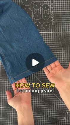 someone is sewing jeans with the words how to sew hemming jeans on it