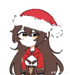 a drawing of a girl wearing a santa hat