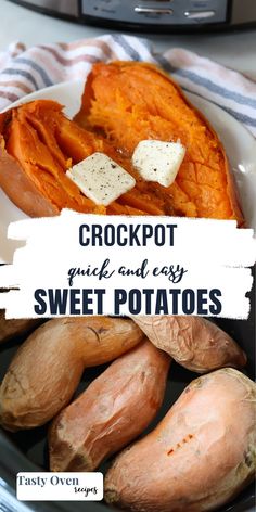 crockpot quiche and easy sweet potatoes on a plate with text overlay