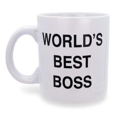 a white coffee mug with the words'world's best boss'printed on it