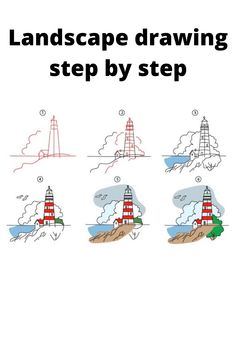 the steps in how to draw lighthouses step by step