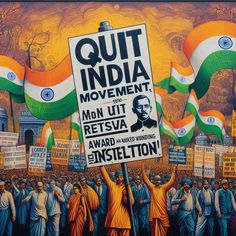 Quit India Movement's Call to Action: Imagine the Quit India Movement depicted on a poster-style mural, utilizing bold colors and fonts reminiscent of hand-painted protest signs. The textured surface adds a grassroots authenticity, reflecting the fervor and determination of the masses during this crucial phase of India's struggle for freedom. Boarders Designs For Projects, Movement Drawing, India Poster, Dancer Painting, India Painting, Painting Competition, Protest Signs, Art Drawings Sketches Pencil, Indian Flag