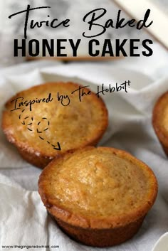 three baked honey cakes sitting on top of a table