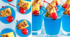 pineapple and cherries served in glasses with cherry garnish