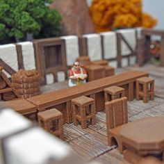 Tavern Bar Miniature Furniture - Tavern Bar Miniature Furniture - FDM Print - GriffonCo 3D Printed Miniatures & Gifts - Fat Dragon Games Dnd Terrain, Dnd Accessories, Wargaming Table, Scatter Terrain, 28mm Miniatures, Dnd Miniatures, Wargaming Terrain, Wood Stairs, Custom Paint Jobs