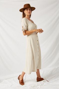 Midi Dress Stitching Ideas, Linen Button Down Shirt Women, Long Button Down Dress, Linen Button Down Dress, Midi Dress Layering, White Ruffle Shirt, Dress Layering, Waistline Dress, Button Down Midi Dress