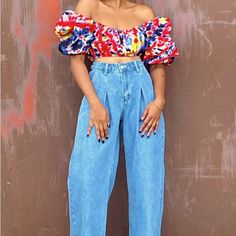 Beautiful Tie Dye Print Off Shoulder Top, Puff Sleeves And Tie Back Blouse In A Size 14. This Top Runs Large If You’re A Size 16 This Will Fit. Tie Back Blouse, Ankara Dress Designs, Chic Dress Classy, African Dresses Modern, Ankara Dresses, Off Shoulder Top, Brunch Outfit, Fashion Line, High Fashion Street Style