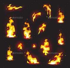 fire flames set on black background - decorative objects objects / objects illustrations in adobe, photoshopped and psd formats