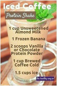 iced coffee shake recipe in a glass cup with mint leaves on the top and instructions for how to make it