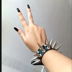 Extra Spiked Black And Silver Pu Leather Punk Goth Bracelet Emo Brand New Note : This Is Pu Leather #Rock #Punk #Emo #Bracelet Spiked Wristband, Spike Bracelet, Punk Emo, Rock Punk, Punk Outfits, Punk Goth, Doja Cat, Black And Silver, Punk Fashion