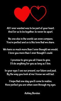 two hearts with the words, all i ever wanted was to be part of your heart and for us to be together