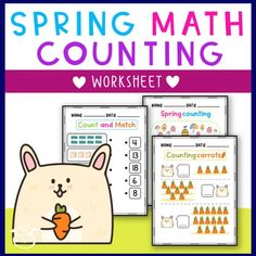 the spring math worksheet is shown with an image of a bunny holding a carrot