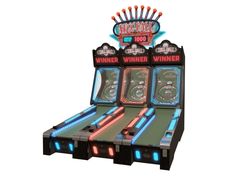 an arcade game machine with neon lights and buttons on the front, which reads winning winner winner